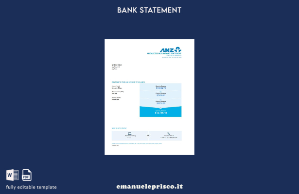 modello di pagine Excel dell'estratto conto bancario Australia ANZ in stile veri