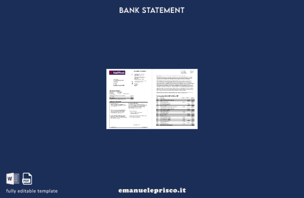 modello di pagine Excel dell'estratto conto bancario NatWest del Regno Unito in