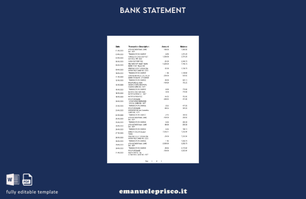modello di pagine di estratto conto bancario Albania ProCreditBank in stile veri