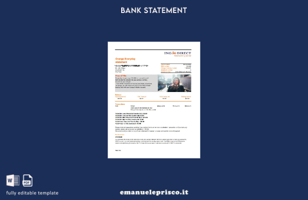 modello di pagine di estratto conto bancario Australia ING Direct in stile verif