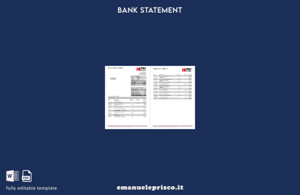 modello di pagine di parole dell'estratto conto aziendale della banca metropolit
