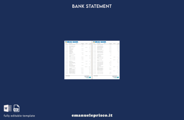 modello di pagine di parole dell'estratto conto bancario Bangladesh BRAC in st 1