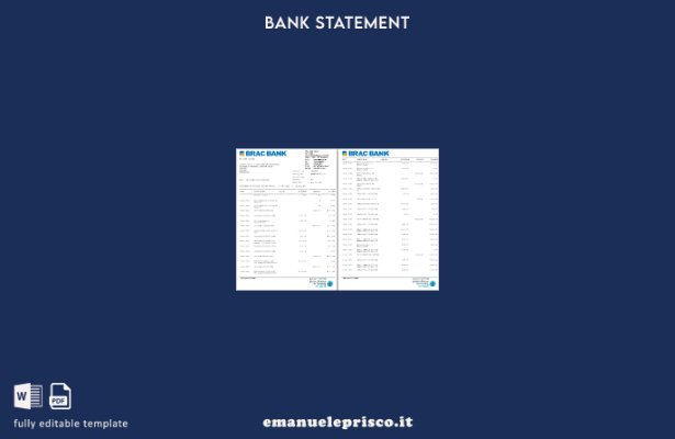 modello di pagine di parole dell'estratto conto bancario Bangladesh BRAC in stil