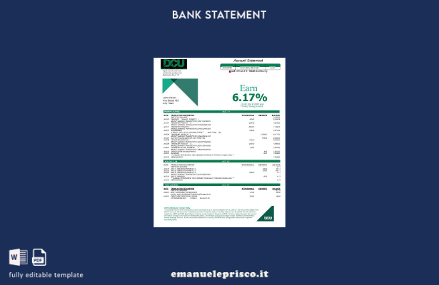 modello di pagine di parole dell'estratto conto bancario DCU USA in stile verifi