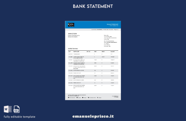 modello di pagine di parole dell'estratto conto bancario Pakistan UBL in stile v