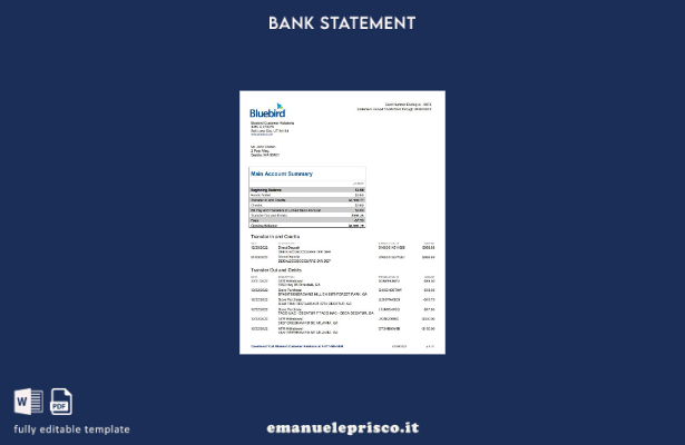modello di pagine di parole dell'estratto conto bancario USA Bluebird in stile v