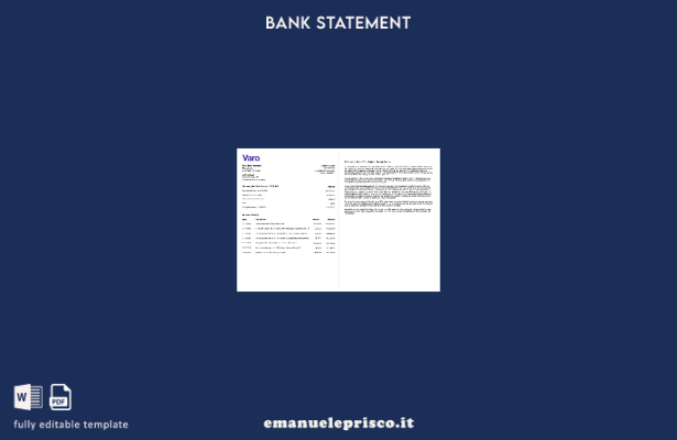 modello di pagine di parole dell'estratto conto bancario USA California Varo in