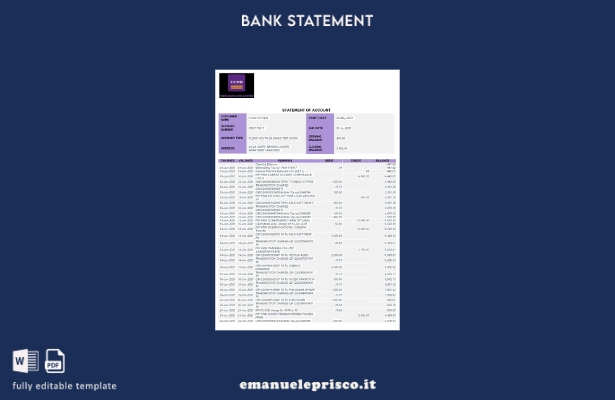 modello di pagine di parole dell'estratto conto bancario della Nigeria FCMB in s