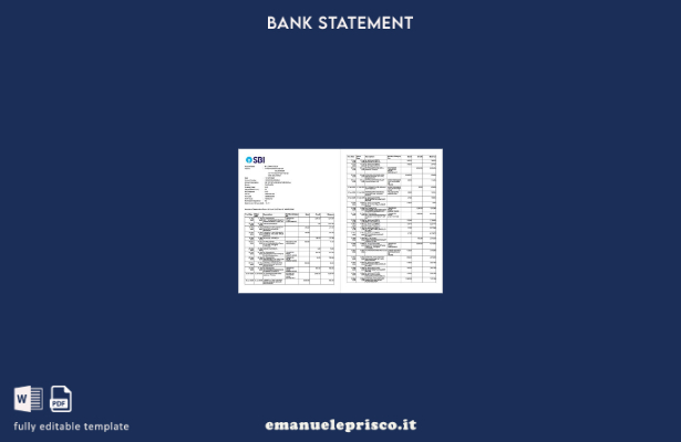 modello di pagine di parole dell'estratto conto dell'India State Bank of India i