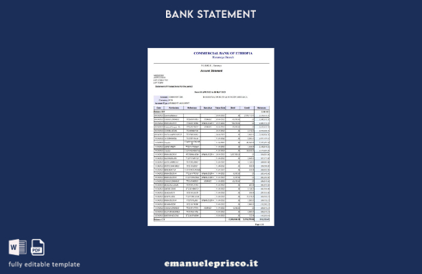 modello di pagine di parole dell'estratto conto della Banca commerciale dell'Eti