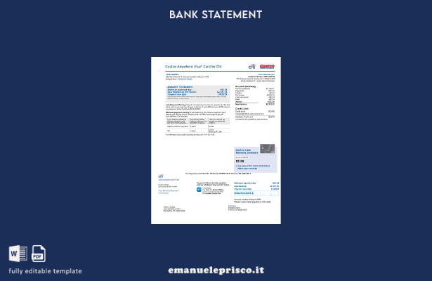 modello di pagine di parole dell'estratto conto della carta bancaria USA Citi in