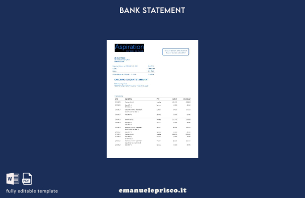 modello di pagine di parole di estratto conto bancario USA Aspiration in stile v