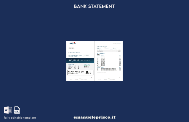 modello di pagine di parole di estratto conto bancario USA Capital One in stile