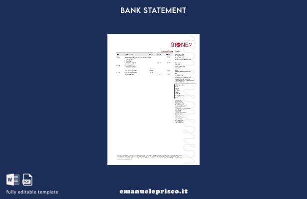 modello di pagine di parole di estratto conto bancario Virgin Money del Regno Un