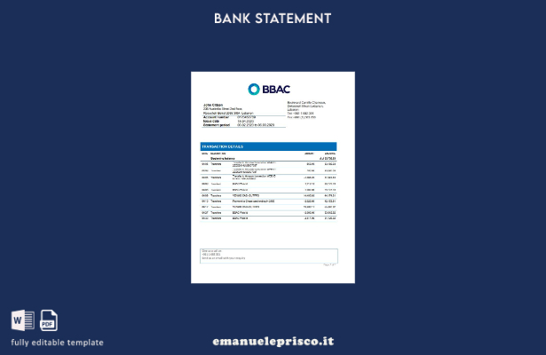 modello di parola di estratto conto bancario BBAC del Libano in stile verificato