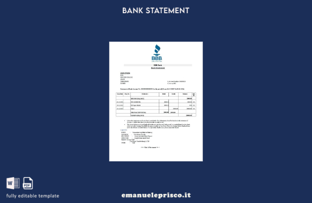 modello di parola di estratto conto bancario India BBB in stile verificato