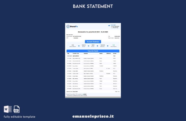 modello di parola di estratto conto bancario India Bharatpe stile verificato