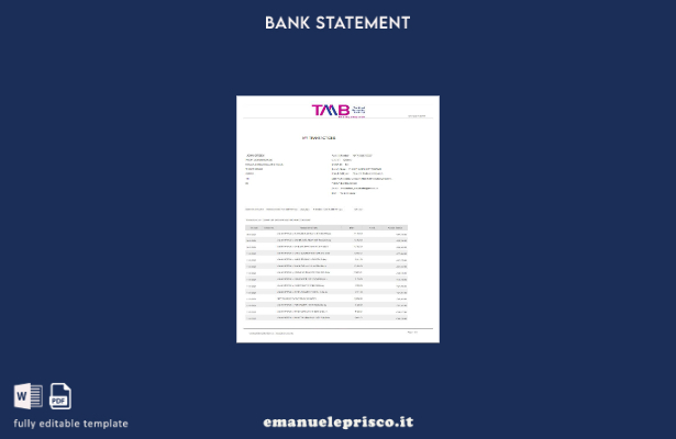 modello di parola di estratto conto bancario India TAB stile verificato