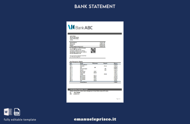 modello di parola di estratto conto bancario Jordan ABC in stile verificato