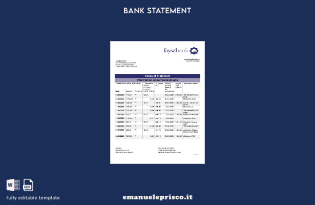 modello di parola di estratto conto bancario Pakistan Faysal stile verificato