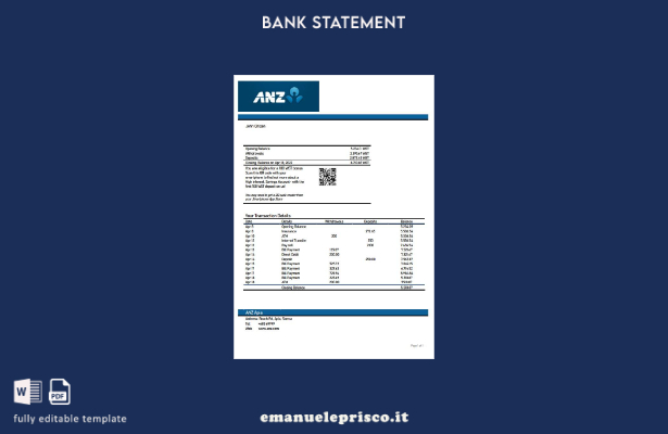 modello di parola di estratto conto bancario Samoa ANZ stile verificato