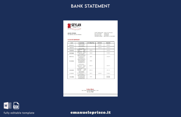 modello di parola di estratto conto bancario Sri Lanka Seylan in stile verificat