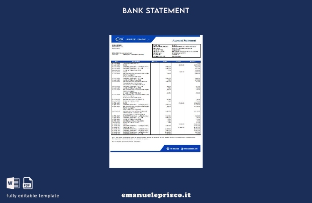 modello di parola di estratto conto bancario UBL Pakistan stile verificato