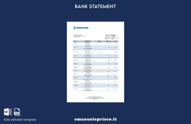 modello di parola di estratto conto bancario Woori della Corea del Sud in stile
