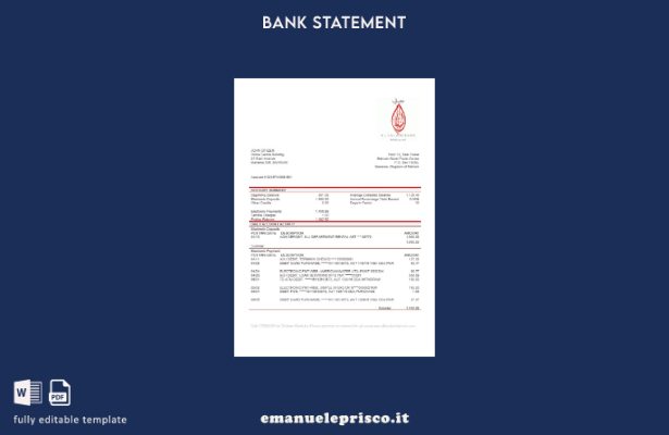 modello di parola di estratto conto bancario stile verificato Bahrain Al Salam