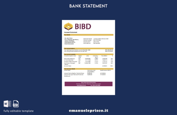 modello di parola di estratto conto bancario stile verificato Brunei Bank Islam