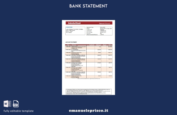 modello di parola di estratto conto bancario stile verificato India IndusInd