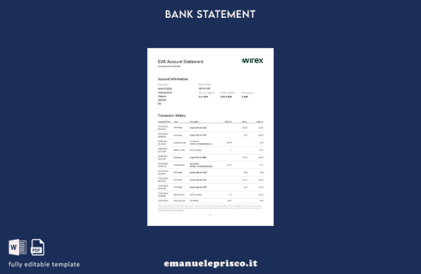 modello di parole dell'estratto conto UK Wirex in stile verificato