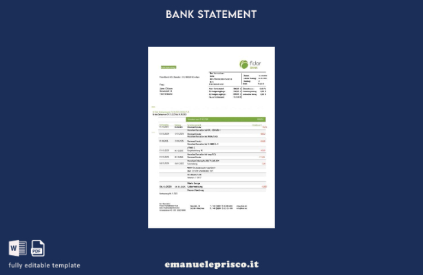 modello di parole dell'estratto conto bancario Fidor della Germania in stile ver