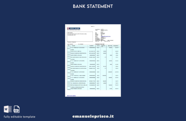 modello di parole dell'estratto conto bancario HDFC India in stile verificato