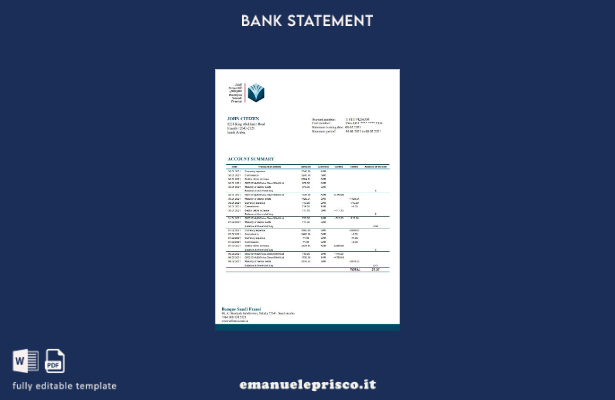 modello di parole dell'estratto conto bancario Saudi Arabia Banque Saudi Fransi