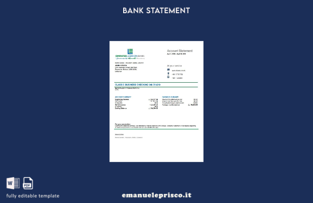 modello di parole dell'estratto conto bancario del Libano degli Emirati Arabi Un