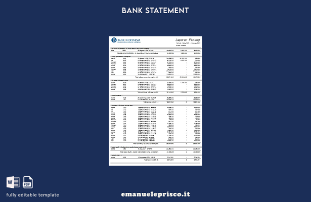 modello di parole dell'estratto conto bancario dell'Indonesia in stile verificat