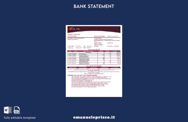 modello di parole dell'estratto conto bancario di India Post Payments in stile v