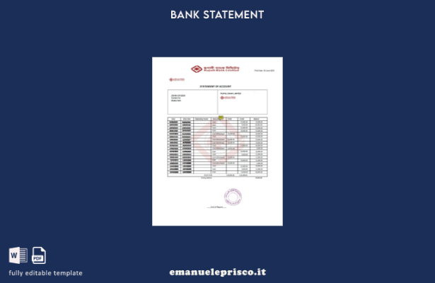 modello di parole dell'estratto conto bancario rupale del Bangladesh in stile ve