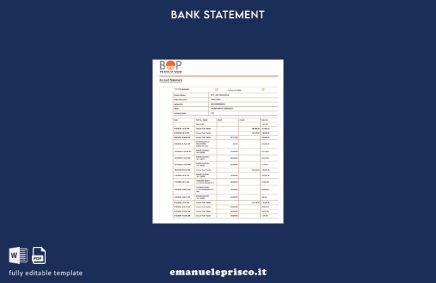 modello di parole dell'estratto conto della Banca del Punjab in stile verificato
