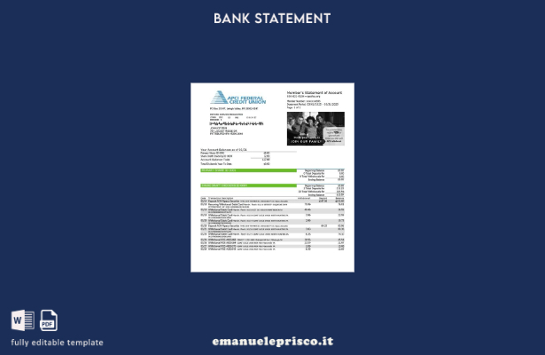 modello di parole di estratto conto APCI Federal Credit Union USA in stile verif
