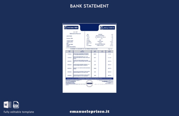 modello di parole di estratto conto Emirates NBD in stile verificato