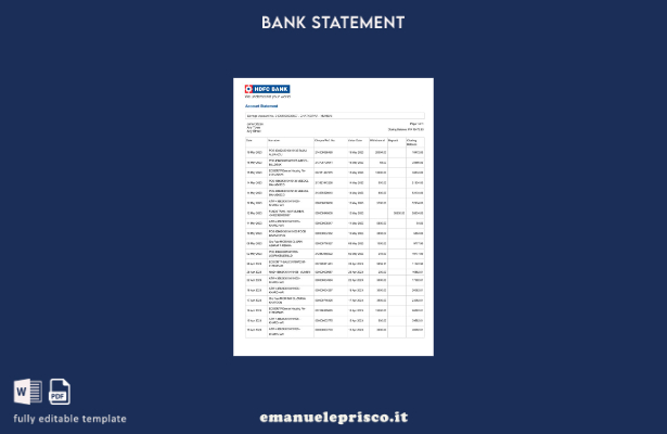 modello di parole di estratto conto bancario India HDFC in stile verificato