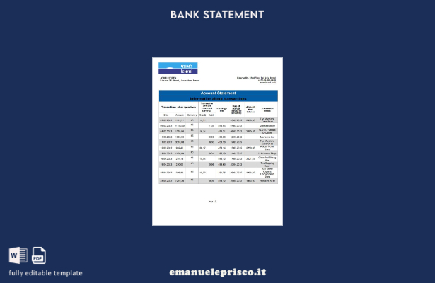 modello di parole di estratto conto bancario Israel Leumi in stile verificato