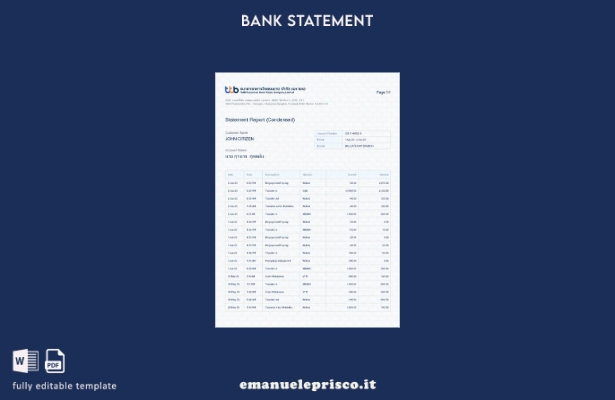 modello di parole di estratto conto bancario TMBThanachart Thailandia stile veri