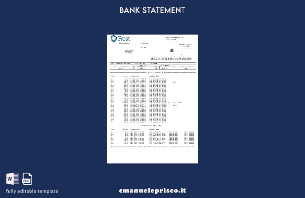 modello di parole di estratto conto bancario USA Frost in stile verificato