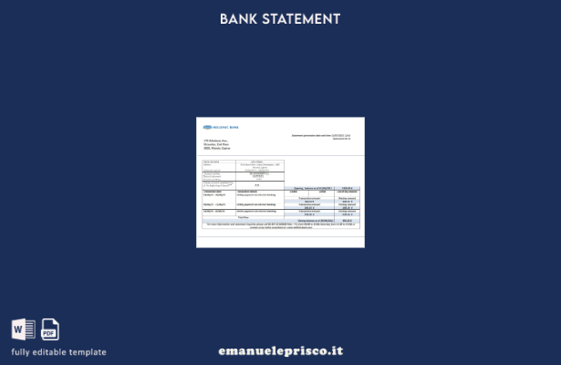 modello di parole di estratto conto bancario ellenico di Cipro in stile verifica
