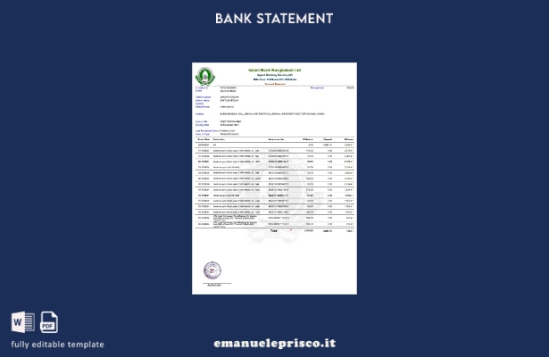 modello di parole di estratto conto bancario islamico del Bangladesh in stile ve
