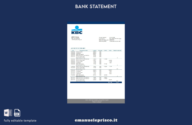 modello di verifica delle parole dell'estratto conto bancario KBC belga in stile