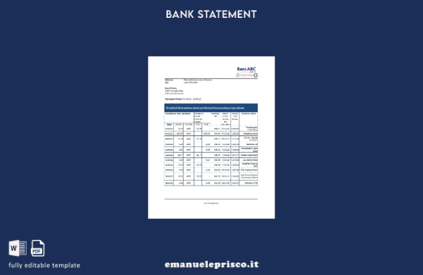 modello di versione Excel dell'estratto conto bancario Botswana Bank ABC in stil